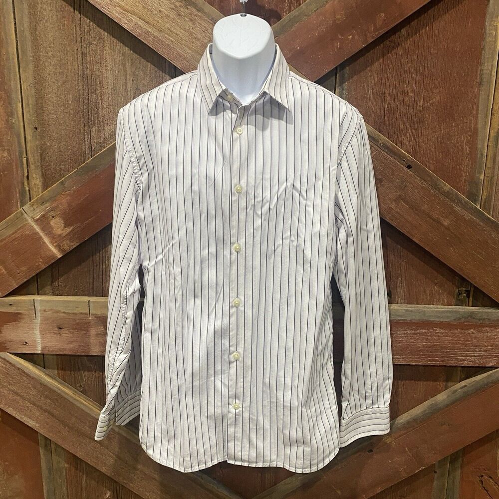Banana Republic Slim Fit Mens‎ Shirt Large 16-16.5 Button-Up Purple Black Stripe